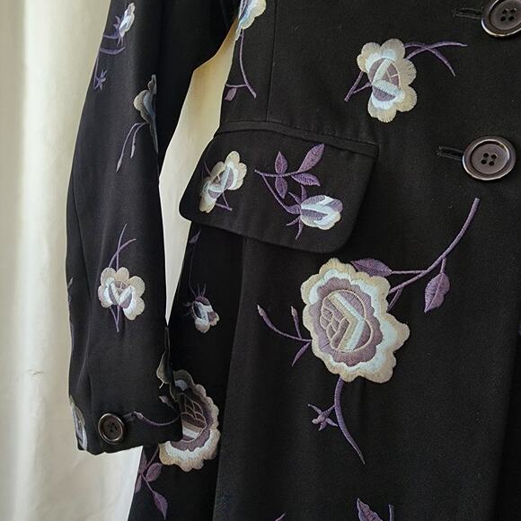 Karen Millen Midi Coat Black Embroidered Floral Women’s Size UK 10 US 4 Vamp - Picture 11 of 11